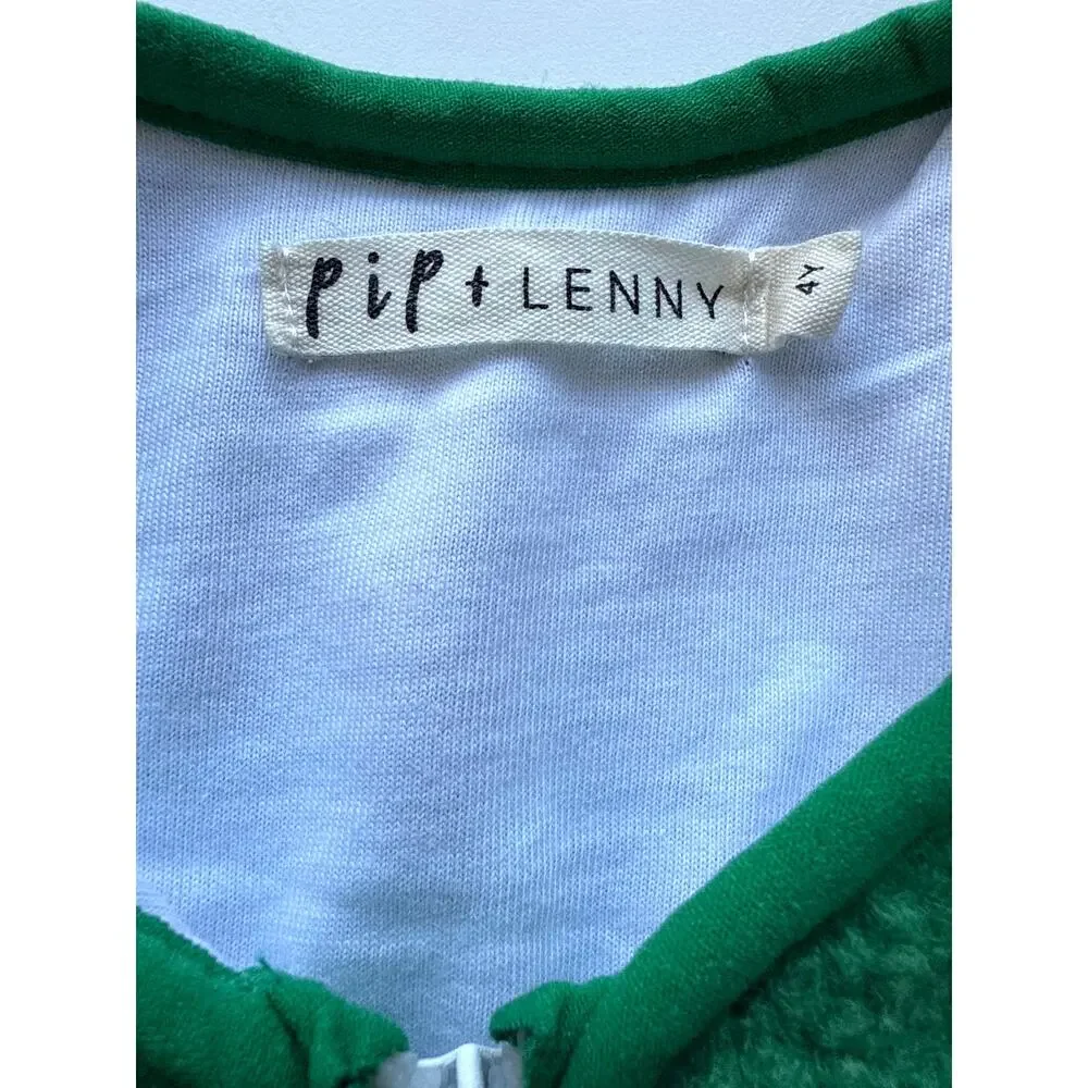 Pip & Lenny Kids Teddy Fleece Green & White Flowers Zip Up Sweater Size 4y